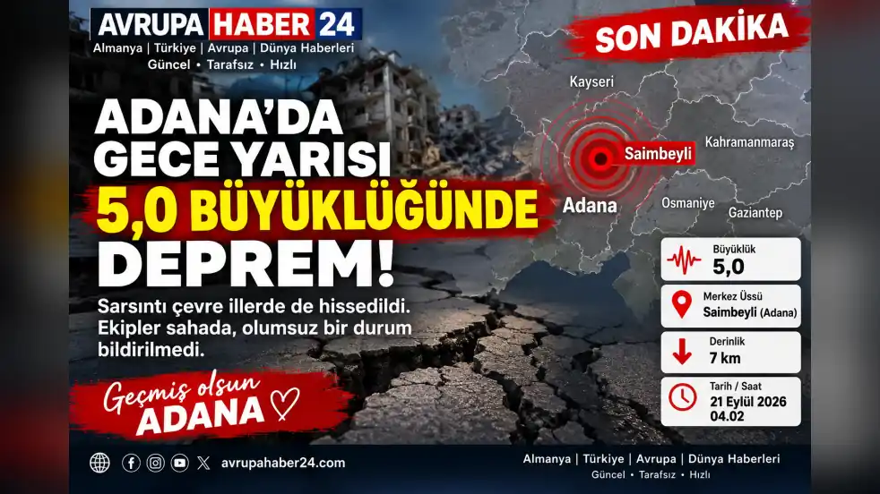 Adana’da Gece Yarısı 5,0 Büyüklüğünde Deprem